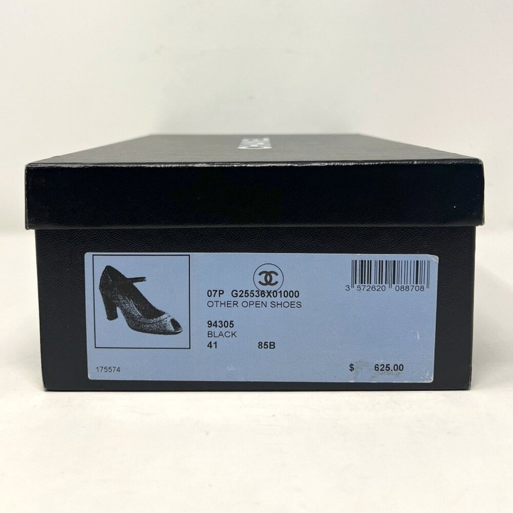 Chanel Black Leather Mary Jane Peep Toe Heels CC Pumps 41 - Picture 8 of 9